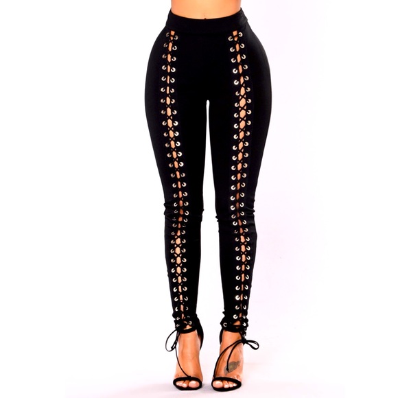 Fashion Nova Pants - X’s And O’s Lace Up Pants - Black